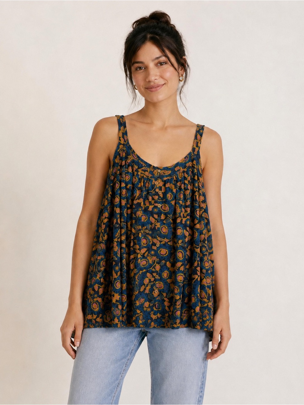 NWT NATURAL LIFE Teal and Mustard Floral Camisole